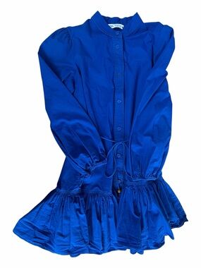Zara Cobalt Blue Button-Front Midi Dress with Tie Waist